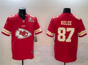 Men\'s Kansas City Chiefs #87 Travis Kelce Red 2025 Super Bowl LIX Patch Team Big Logo Vapor Limited Stitched Football Jersey