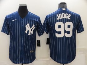 Wholesale Cheap Men\'s New York Yankees #99 Aaron Judge Navy Blue Pinstripe Stitched MLB Cool Base Nike Jersey