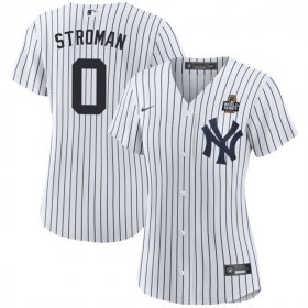 Cheap Women\'s New York Yankees #0 Marcus Stroman White 2024 World Series With Name Cool Base Stitched Baseball Jersey(Run Small)