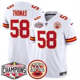 Cheap Men\'s Kansas City Chiefs #58 Derrick Thomas White F.U.S.E. 2024 AFC West Division Champions Vapor Limited Stitched Football Jersey