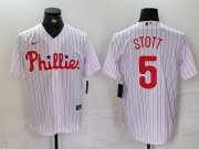 Men's Philadelphia Phillies #5 Bryson Stott White Pinstripe Stitched Cool Base Jersey