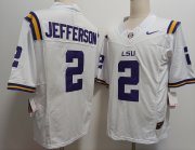 Cheap Men's LSU Tigers #2 Justin Jefferson White FUSE College Stitched Jersey