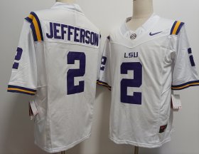 Cheap Men\'s LSU Tigers #2 Justin Jefferson White FUSE College Stitched Jersey