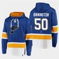 Wholesale Cheap Men St. Louis Blues #50 Jordan Binnington Blue Ageless Must-Have Lace-Up Pullover Hoodie