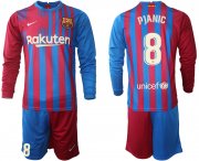 Wholesale Cheap Men 2021-2022 Club Barcelona home red blue Long Sleeve 8 Nike Soccer Jersey