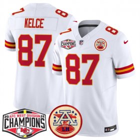 Cheap Men\'s Kansas City Chiefs #87 Travis Kelce White F.U.S.E. 2024 AFC West Division Champions Vapor Limited Stitched Football Jersey