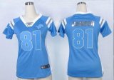 Wholesale Cheap Nike Lions #81 Calvin Johnson Light Blue Team Color Women's Stitched NFL Elite Draft Him Shimmer Jersey