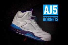 Wholesale Cheap Air Jordan 5 2016 Hornets White/purple-blue