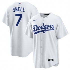 Cheap Men\'s Los Angeles Dodgers #7 Blake Snell White 2024 Cool Base Stitched Baseball Jersey