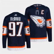 Wholesale Cheap Men's Edmonton Oilers #97 Connor McDavid Navy 2022-23 Reverse Retro Stitched Jersey