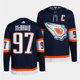 Wholesale Cheap Men\'s Edmonton Oilers #97 Connor McDavid Navy 2022-23 Reverse Retro Stitched Jersey