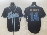 Cheap Men's Detroit Lions #14 Amon-Ra St. Brown Black Cool Base Stitched Baseball Jersey