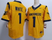 Cheap Men's West Virginia Mountaineers #1 Jahiem White Yellow FUSE College Stitched Jersey