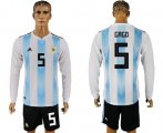 Wholesale Cheap Argentina #5 Gago Home Long Sleeves Soccer Country Jersey