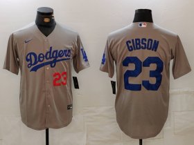 Men\'s Los Angeles Dodgers #23 Kirk Gibson Number Grey Cool Base Stitched Jersey