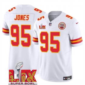 Men\'s Kansas City Chiefs #95 Chris Jones White 2025 Super Bowl LIX Patch F.U.S.E. Vapor Limited Stitched Football Jersey