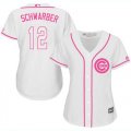 Wholesale Cheap Cubs #12 Kyle Schwarber White/Pink Fashion Women's Stitched MLB Jersey