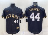 Wholesale Cheap Men's Houston Astros #44 Yordan Alvarez Black Gold 2022 World Series Stitched Baseball Jersey