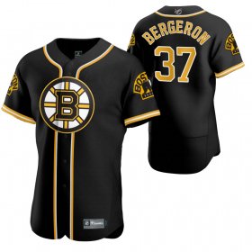 Wholesale Cheap Boston Bruins #37 Patrice Bergeron Men\'s 2020 NHL x MLB Crossover Edition Baseball Jersey Black