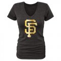 Wholesale Cheap Women's San Francisco Giants Fanatics Apparel Gold Collection V-Neck Tri-Blend T-Shirt Black