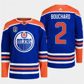 Cheap Men\'s Edmonton Oilers #2 Evan Bouchard Royal 2024 Stanley Cup Final Patch Stitched Jersey