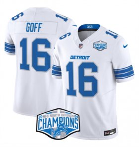 Cheap Men\'s Detroit Lions #16 Jared Goff White 2024 NFC North Champions F.U.S.E. Vapor Limited Stitched Jersey