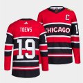 Wholesale Cheap Men's Chicago Blackhawks #19 Jonathan Toews Red Black 2022 Reverse Retro Stitched Jersey