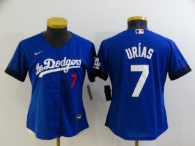 Wholesale Cheap Women\'s Los Angeles Dodgers #7 Julio Urias Blue 2021 City Connect Number Cool Base Stitched Jersey