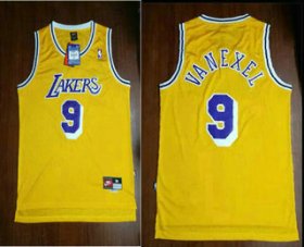 Wholesale Cheap Men\'s Los Angeles Lakers #9 Nick Van Exel Yellow Hardwood Classics Soul Swingman Throwback Jersey