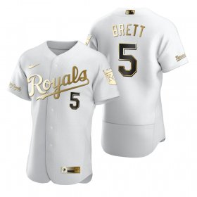 Wholesale Cheap Kansas City Royals #5 George Brett White Nike Men\'s Authentic Golden Edition MLB Jersey