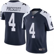 Wholesale Cheap Nike Cowboys #4 Dak Prescott Navy Blue Thanksgiving Men's Stitched NFL Vapor Untouchable Limited Throwback Jersey