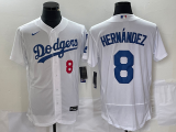 Wholesale Cheap Men's Los Angeles Dodgers #8 Kike Hernandez Number White Stitched Flex Base Nike Jersey