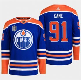 Cheap Men\'s Edmonton Oilers #91 Evander Kane Royal 2024 Stanley Cup Final Patch Stitched Jersey