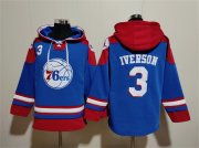 Men's Philadelphia 76ers #3 Allen Iverson Royal Red Lace-Up Pullover Hoodie