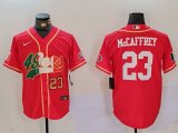 Cheap Men's San Francisco 49ers #23 Christian McCaffrey Red With Patch Cool Base Stitched Baseball Jerseys