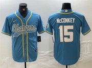 Cheap Men's Los Angeles Chargers #15 Ladd McConkey Blue Cool Base Stitched Baseball Jersey