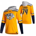 Wholesale Cheap Nashville Predators #74 Juuse Saros Adidas Reverse Retro Pullover Hoodie Gold