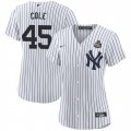 Cheap Women's New York Yankees #45 Gerrit Cole White 2024 World Series With Name Cool Base Stitched Baseball Jersey(Run Small)