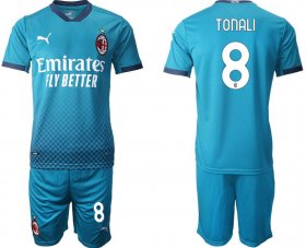 Wholesale Cheap Men 2020-2021 club AC milan away 8 blue Soccer Jerseys