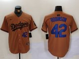 Cheap Men's Los Angeles Dodgers #42 Jackie Robinson Number Olive Cool Base Limited Stitched Jerseys