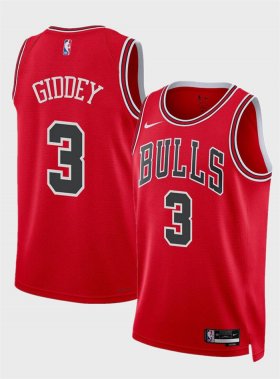 Men\'s Chicago Bulls #3 Josh Giddey Red Icon Edition Stitched Basketball Jersey