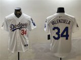 Cheap Men's Los Angeles Dodgers #34 Toro Valenzuela White Gold 2024 World Series With Fernando Memorial Patch Home Limited Stitched Baseball Jersey