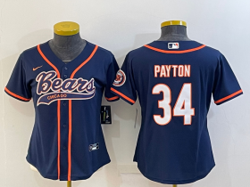 Wholesale Cheap Women\'s Chicago Bears #34 Walter Payton Navy With Patch Cool Base Stitched Baseball Jersey