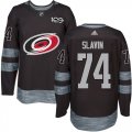 Wholesale Cheap Adidas Hurricanes #74 Jaccob Slavin Black 1917-2017 100th Anniversary Stitched NHL Jersey