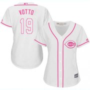 Wholesale Cheap Reds #19 Joey Votto White/Pink Fashion Women's Stitched MLB Jersey