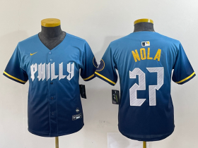 Cheap Women\'s Philadelphia Phillies #27 Aaron Nola Blue 2024 City Connect Limited Stitched Jersey