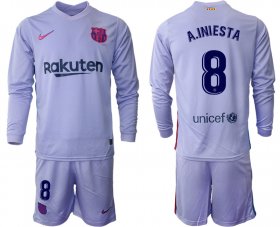 Wholesale Cheap Men 2021-2022 Club Barcelona Second away purple Long Sleeve 8 Soccer Jersey