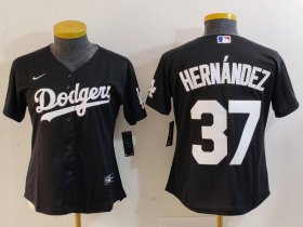 Women\'s Los Angeles Dodgers #37 Teoscar Hernandez Black Cool Base Stitched Jersey