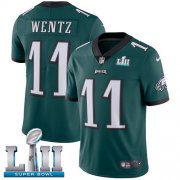 Wholesale Cheap Nike Eagles #11 Carson Wentz Midnight Green Team Color Super Bowl LII Men's Stitched NFL Vapor Untouchable Limited Jersey