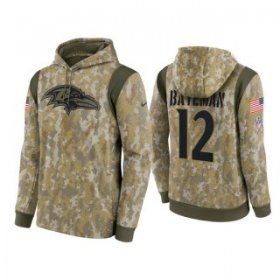 Wholesale Cheap Men\'s Baltimore Ravens #12 Rashod Bateman Camo 2021 Salute To Service Therma Performance Pullover Hoodie